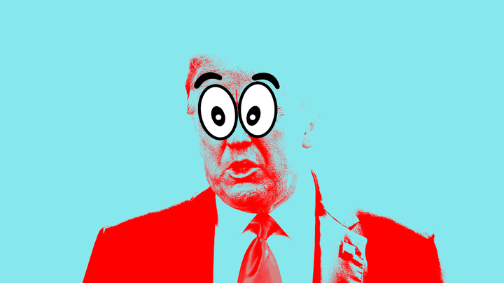 An illustration of Donald Trump with cartoon character eyes.