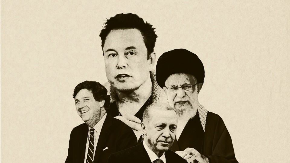 Collage of Elon Musk, Tucker Carlson, Recep Tayyip Erdoğan, and Ali Khamenei