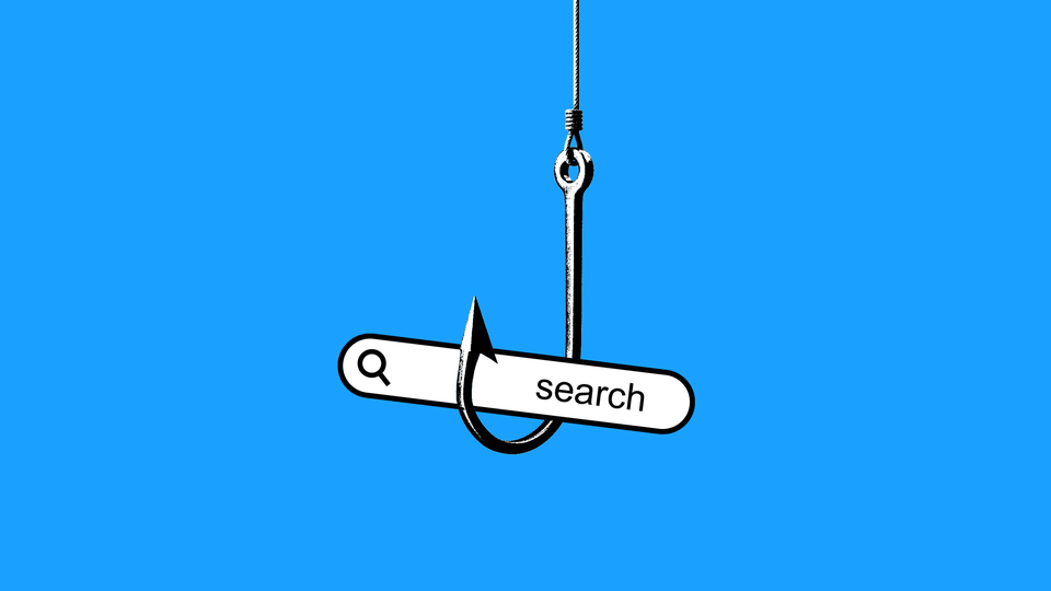 Illustration of a lure with an internet search bar attached to it