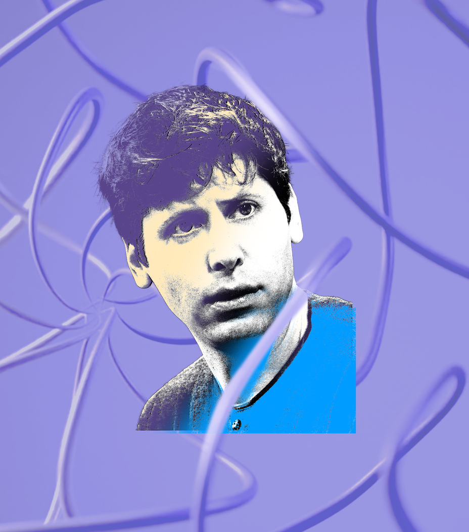 A photo illustration of Sam Altman with abstract wires.