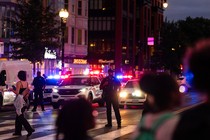 A Metropolitan Police Department officer during a "Free DC" protest in Washington, DC, US, on Thursday, Aug. 21, 2025.