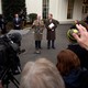 Secretary of Health and Human Services Tom Price and Mick Mulvaney, director of the Office of Management and Budget, speak to reporters outside the White House on Monday.
