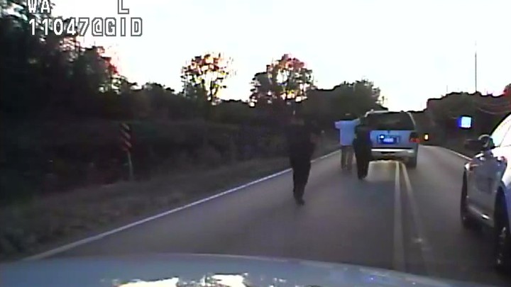 A still from the police video showing Terence Crutcher being approached by police officers in Tulsa, Oklahoma