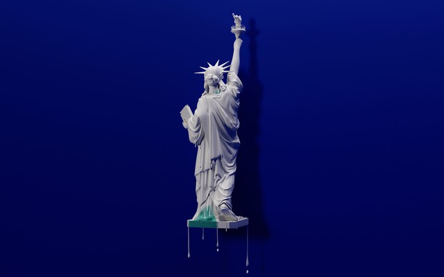 illustration of Statue of Liberty coated with white dripping paint