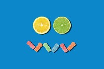 a face made of lemons, limes, and Sour Patch Kids