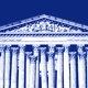 A blue-tinged illustration of the Supreme Court building, shown with extra marble columns