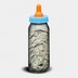 Illustration of baby bottle filled with money.