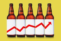 An illustration of beer bottles with an upwards chart as their label.