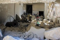 A picture taken on April 4, 2017 shows destruction at a hospital in Khan Sheikhun, a rebel-held town in the northwestern Syrian Idlib province, following a suspected toxic gas attack.