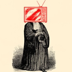 An illustration of a judge with a TV for a head