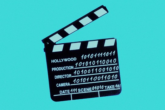 Illustration of a film production tool with binary code written on it