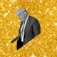 photo of donald trump cut at an angle on a gold background