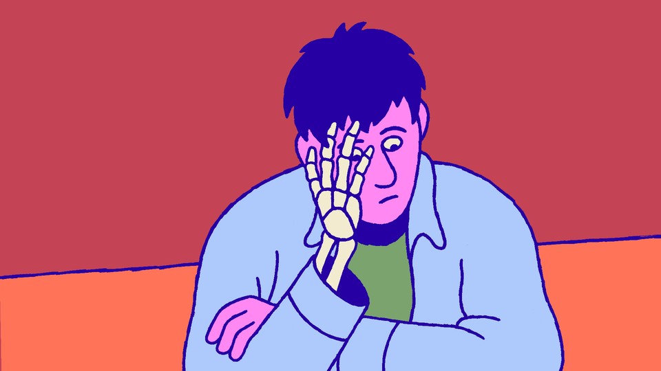 A man with a skeletal hand