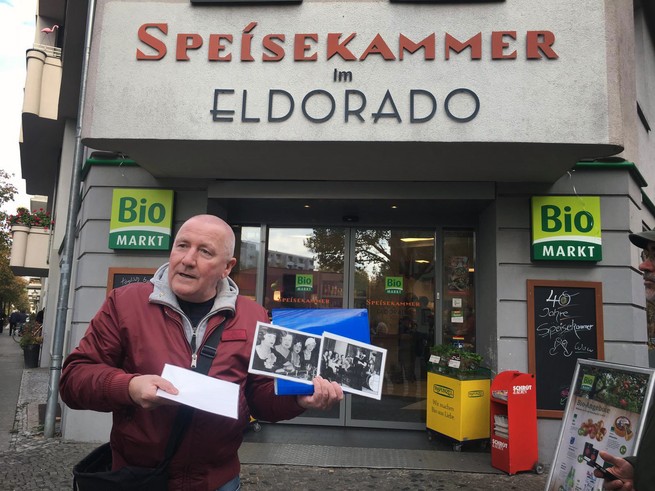 Brendan Nash leads a walking tour in Berlin.