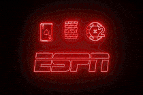 An ESPN logo with slot-machine icons above it