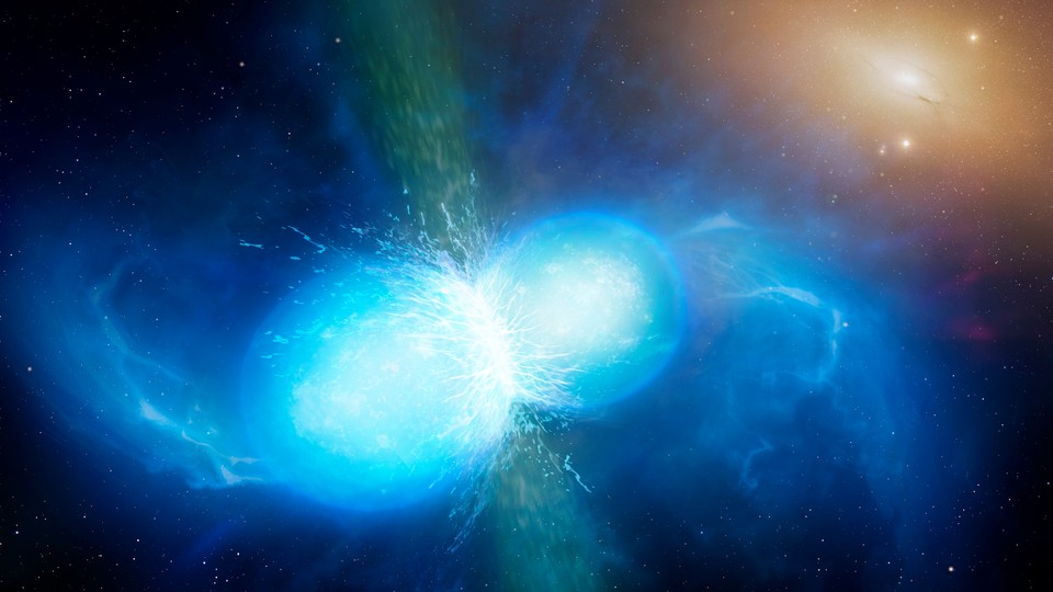 An artist’s impression of the merger of two neutron stars