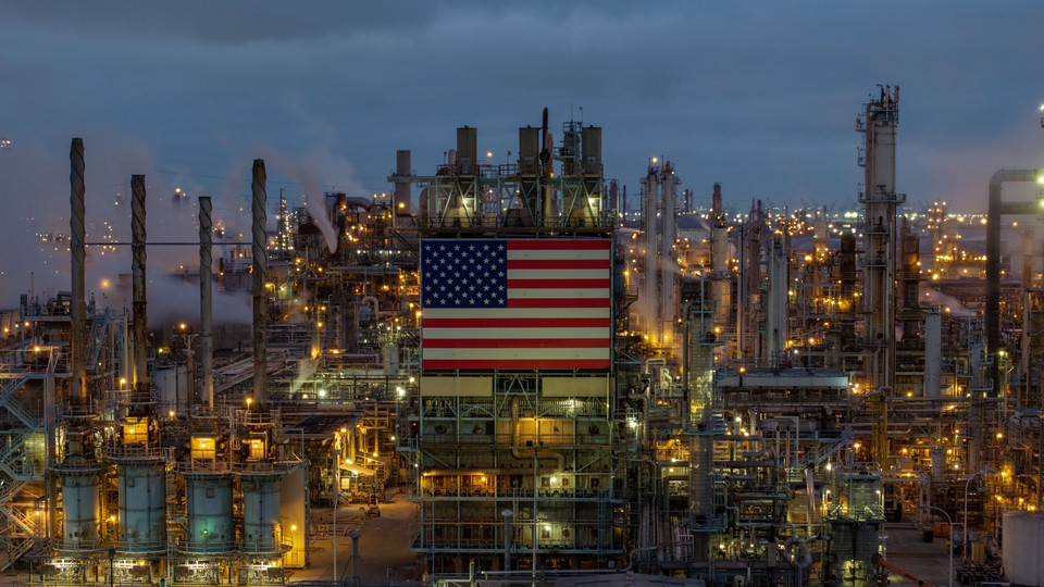 Oil plant with a U.S. flag