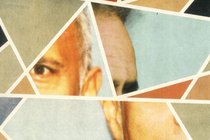 illustration with fragments of various photos of Kureishi in sharp angular shapes