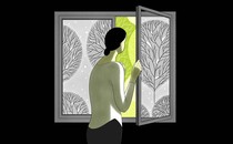 illustration of a woman looking out of a window