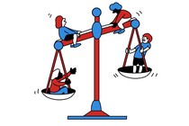An illustration of kids on a scale of justice, as if it's a seesaw