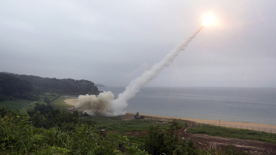 U.S. Army Tactical Missile System fires a missile during the combined military exercise between the U.S. and South Korea.