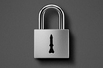 padlock with a keyhole shaped like a nuclear missile