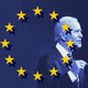 An image of Joe Biden set into the European Union flag