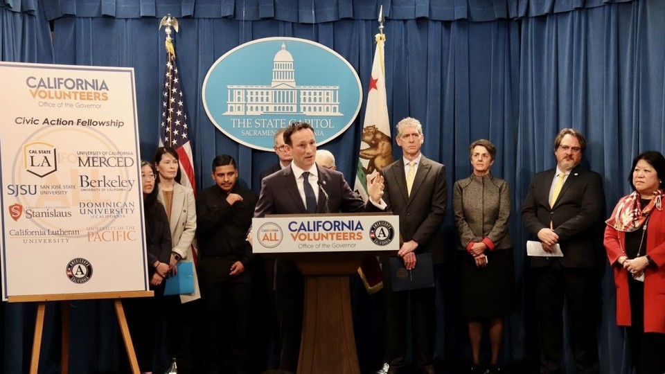 Josh Fryday announcing the Civic Action Fellowship in February of this year