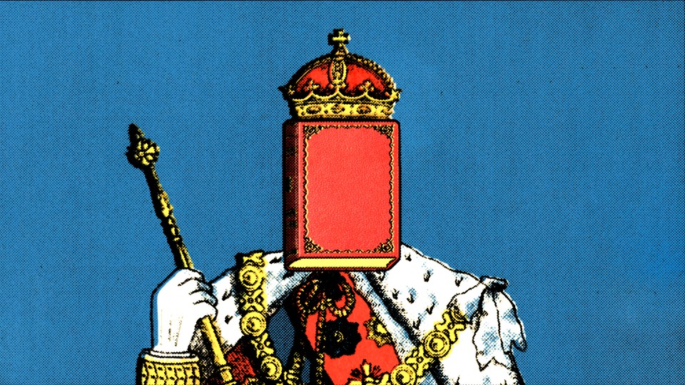 illustration of a king with a book over his face