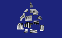 An image of the dome of the U.S. Capitol broken into pieces against a blue background