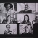 A black-and-white image of a group video call with people waving in each square