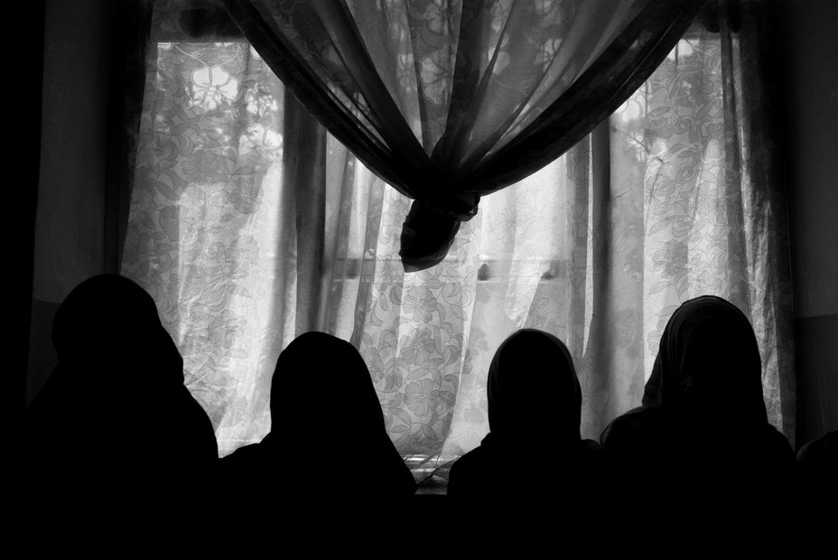 Picture of girls studying in a secret school at an undisclosed location in Afghanistan. 