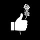 An illustration of a "Like" thumbs-up holding a rose