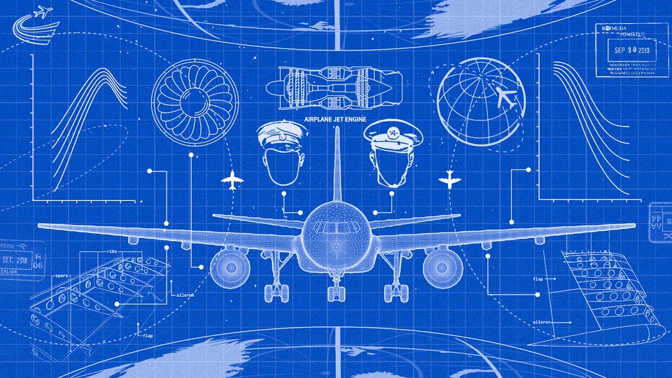 Stylized blueprints showing airplane details