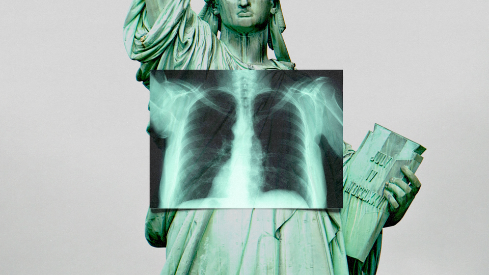 An image of the Statue of Liberty with an X-ray over her chest