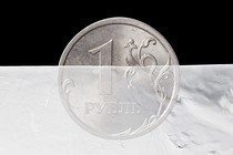 Illustration of Russian currency covered in black and white.