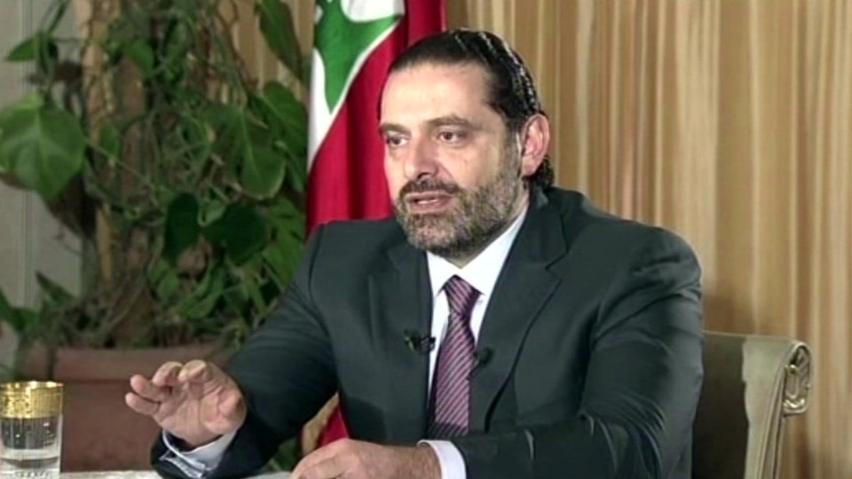 Lebanon’s Prime Minister Saad Hariri gives a live TV interview.
