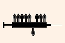 Image of a line of people on top of a syringe, with one person standing out