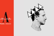 Next to the Radio Atlantic logo, Mark Zuckerberg wearing a crown of mouse pointers