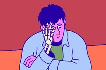 A man with a skeletal hand