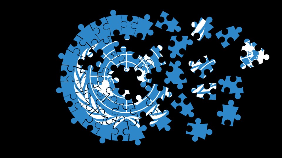 Illustration of the UN logo as an unfinished puzzle