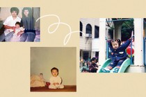 A collage of family photos showing little girls growing up