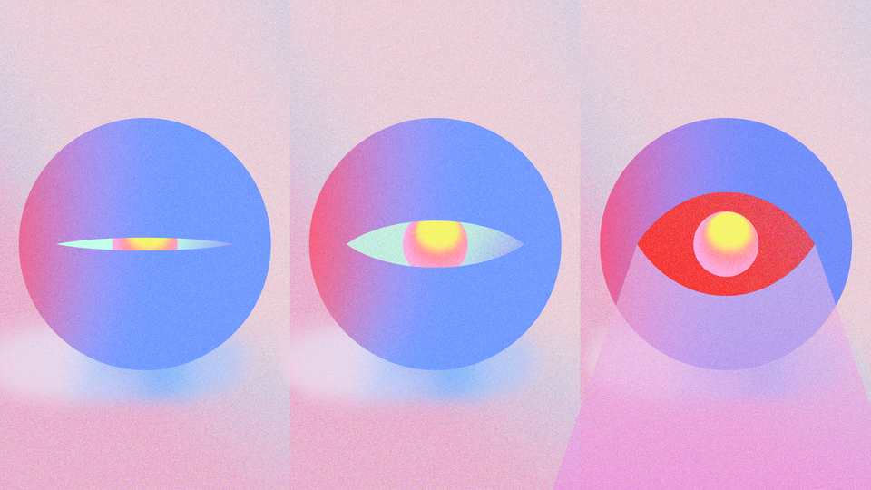 Triptych of an eyeball opening