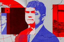 A picture of Joe Kent is distorted into red and blue squares beside a globe, Trump's face, and Israel