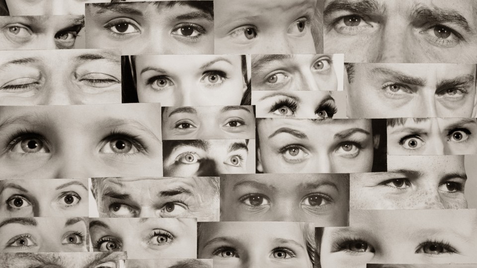 A collage of images of people's eyes