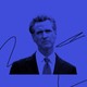A photo illustration of Gavin Newsom on a blue background