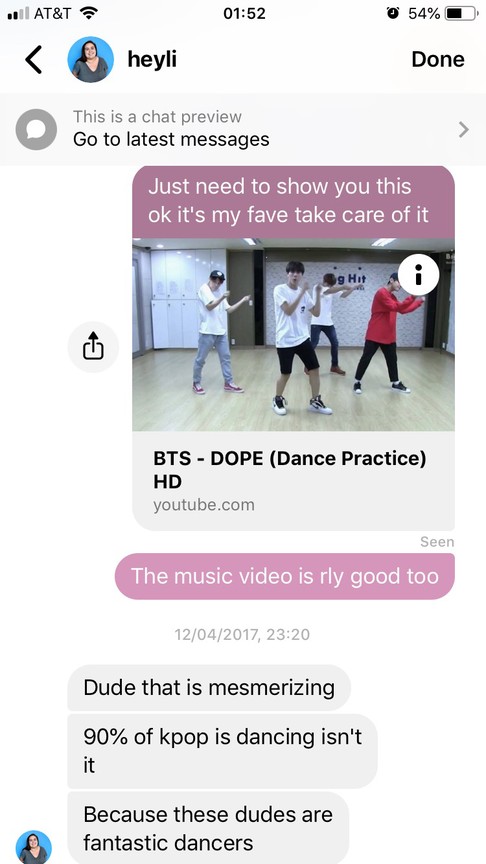 A screenshot of a message about BTS. 