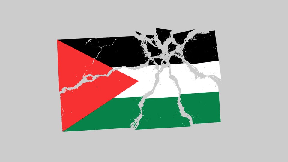 An illustration of a shattered Palestinian flag