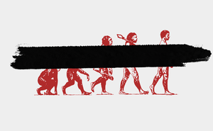 Illustration of an evolution chart with a black bar drawn through