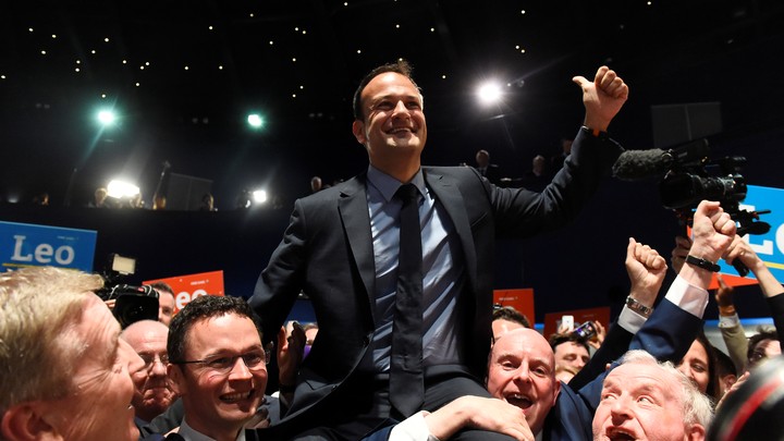 Leo Varadkar celebrates winning the Fine Gael parliamentary elections to replace Prime Minister Enda Kenny as leader of the party in Dublin, Ireland, on June 2, 2017.